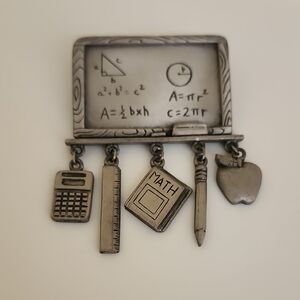 Signed JJ Pewter Vintage Teacher Brooch